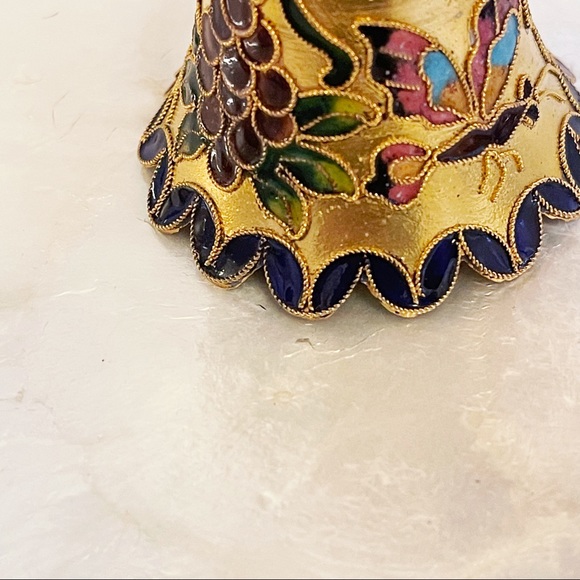 Gold Tone Cloisonné Enamel Butterfly Grape Holiday Bell Ornament - Picture 10 of 10